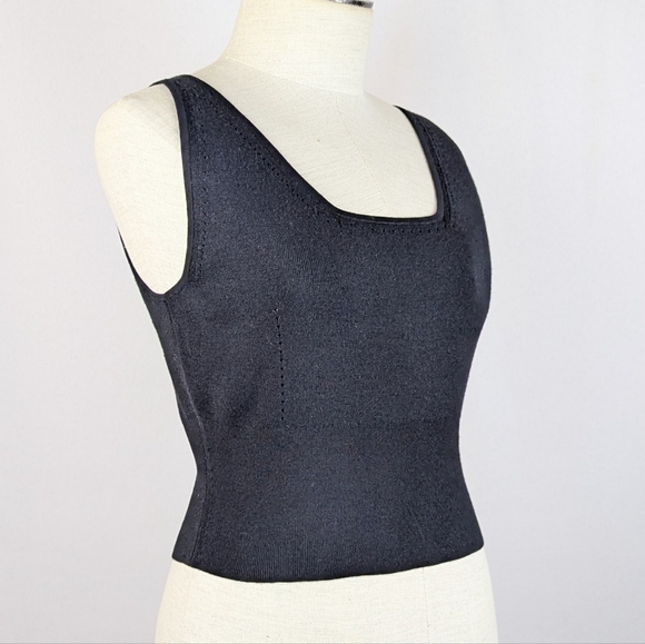Lafayette 148 New York Tank Merino Silk Ribbed Knit Square Neck Black M NWT - Picture 4 of 14